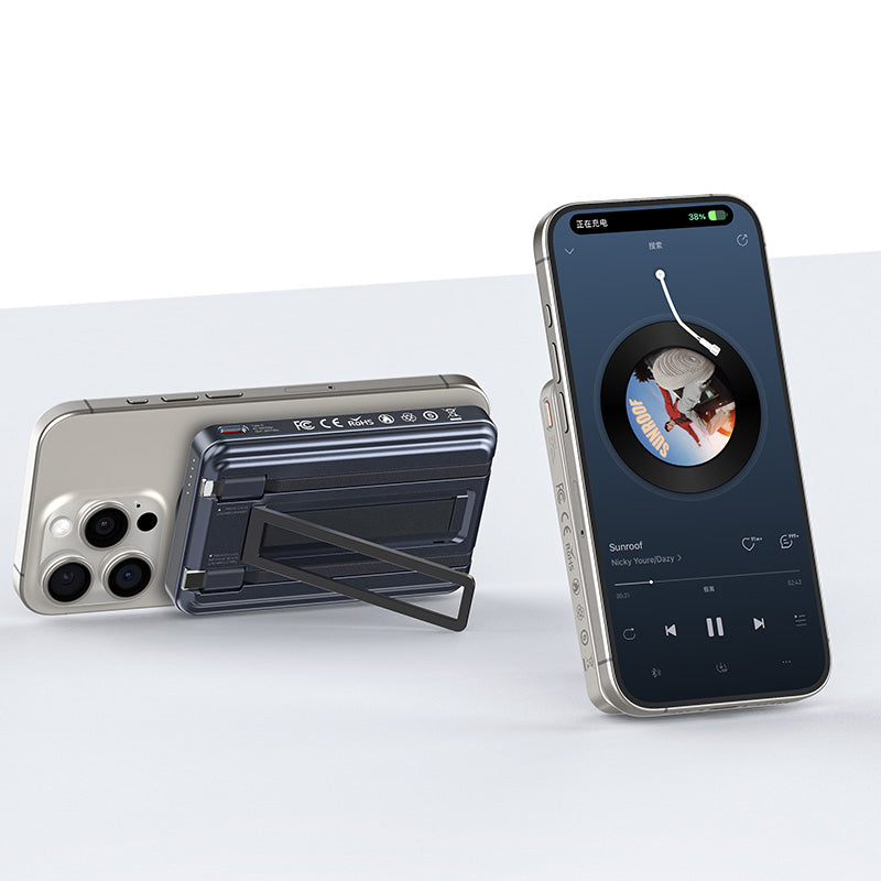 Recci RPB-W23 PD 20W Led Göstergeli Standlı Kablosuz Şarj Özellikli Type-C ve Lightning Kablolu Powerbank 15W 10000mAh