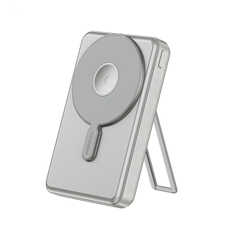 Recci RPB-W23 PD 20W Led Göstergeli Standlı Kablosuz Şarj Özellikli Type-C ve Lightning Kablolu Powerbank 15W 10000mAh