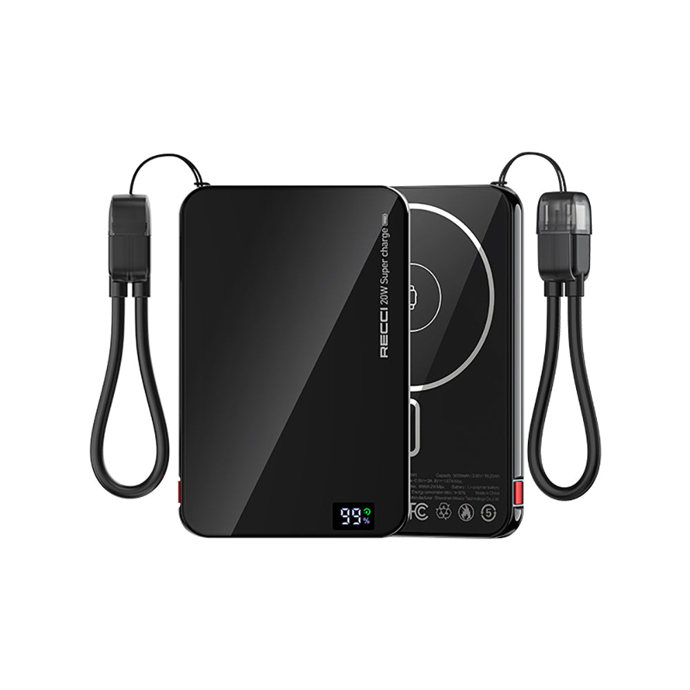 Recci RPB-W41 PD 20W Ultra İnce Hızlı Şarj Özellikli Type-C Kablolu Powerbank 15W 5000mAh