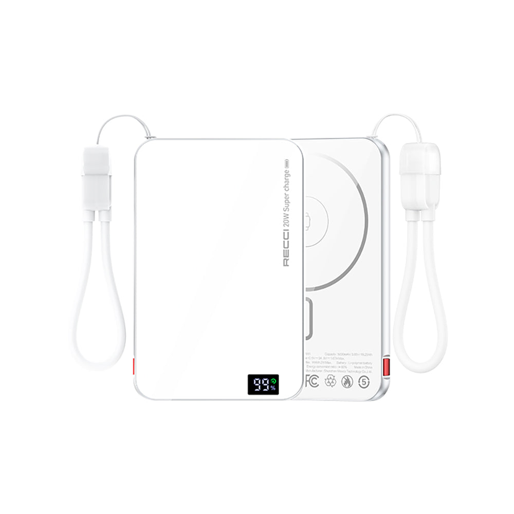 Recci RPB-W41 PD 20W Ultra İnce Hızlı Şarj Özellikli Type-C Kablolu Powerbank 15W 5000mAh