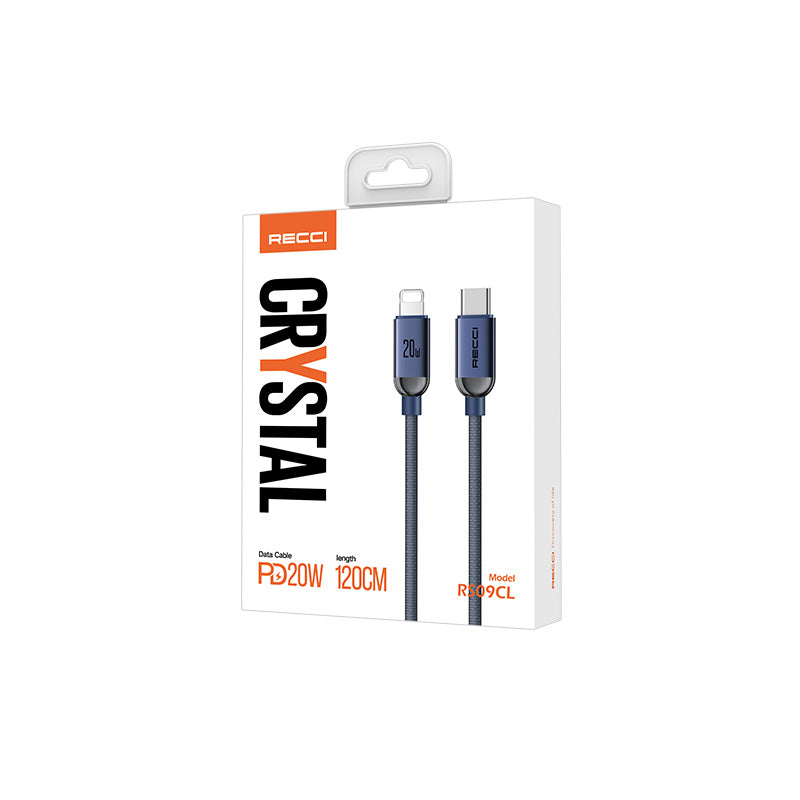 Recci RS09CL PD Crystal Serisi 30W Hızlı Şarj Özellikli Type-C To Lightning PD Kablo 1.2M
