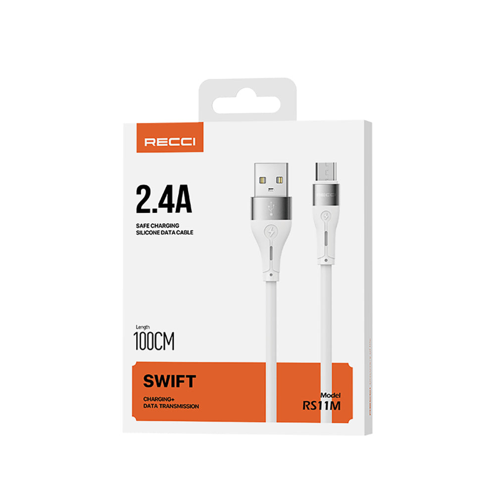 Recci RS11M Swift Serisi USB-A to Micro 2.4A Hızlı Şarj Özellikli Data ve Şarj Kablosu 1M