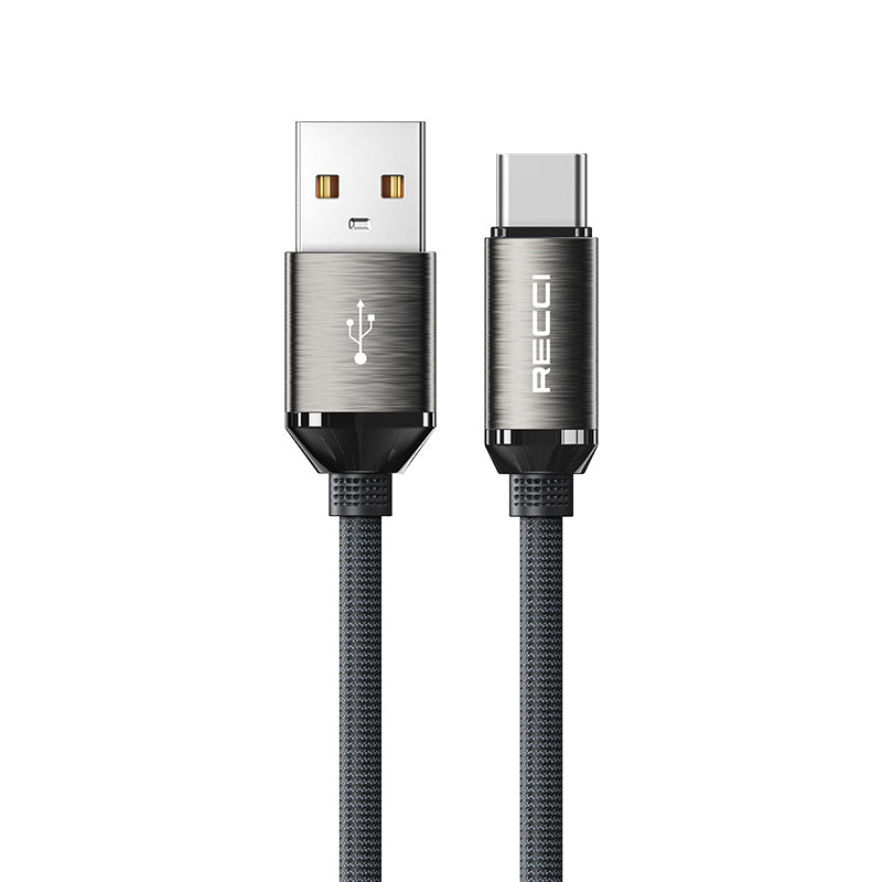 Recci RS35C USB-A to Type-C Örgü Tasarımlı Hızlı Şarj Özellikli Data ve Şarj Kablosu 1M