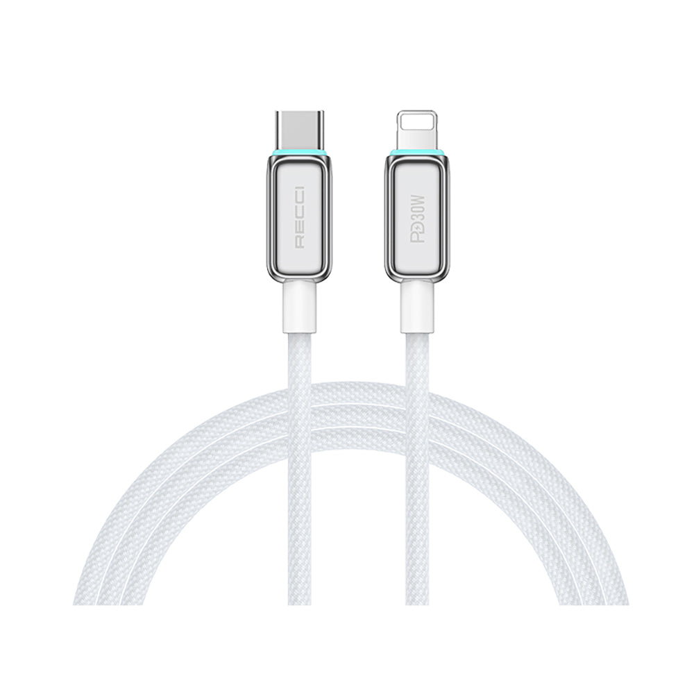 Recci RS42CL Lamp Display Serisi Type-C to Lightning PD 30W Hızlı Şarj Özellikli Data ve Şarj Kablosu 1.5M