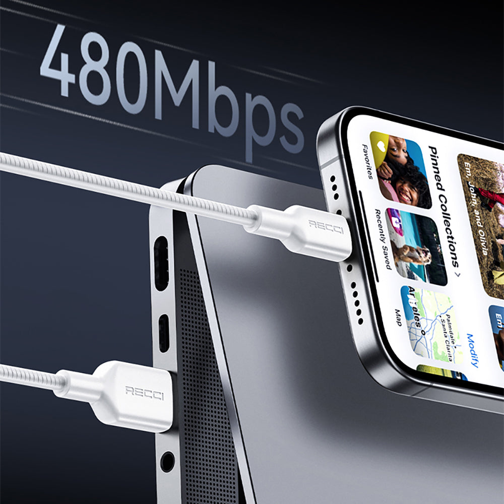 Recci RS46CL Type-C to Lightning PD 30W Hızlı Şarj Özellikli Data ve Şarj Kablosu 1.2M