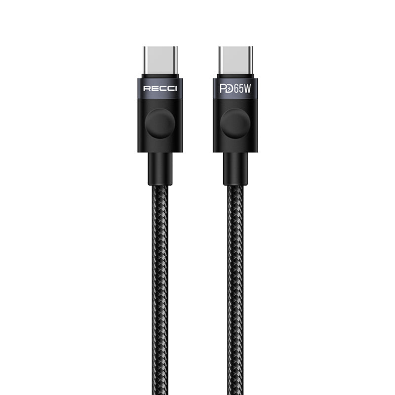 Recci RS50CC Type-C to Type-C PD Örgü Tasarımlı Hızlı Şarj Özellikli Data ve Şarj Kablosu 65W 1M