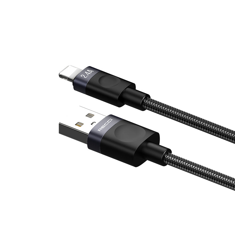 Recci RS50L USB-A to Lightning Örgü Tasarımlı Hızlı Şarj Özellikli Data ve Şarj Kablosu 1M
