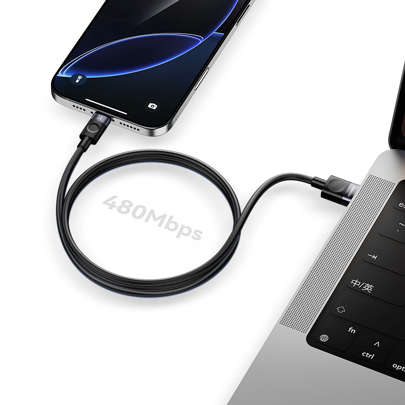 Recci RS50L USB-A to Lightning Örgü Tasarımlı Hızlı Şarj Özellikli Data ve Şarj Kablosu 1M