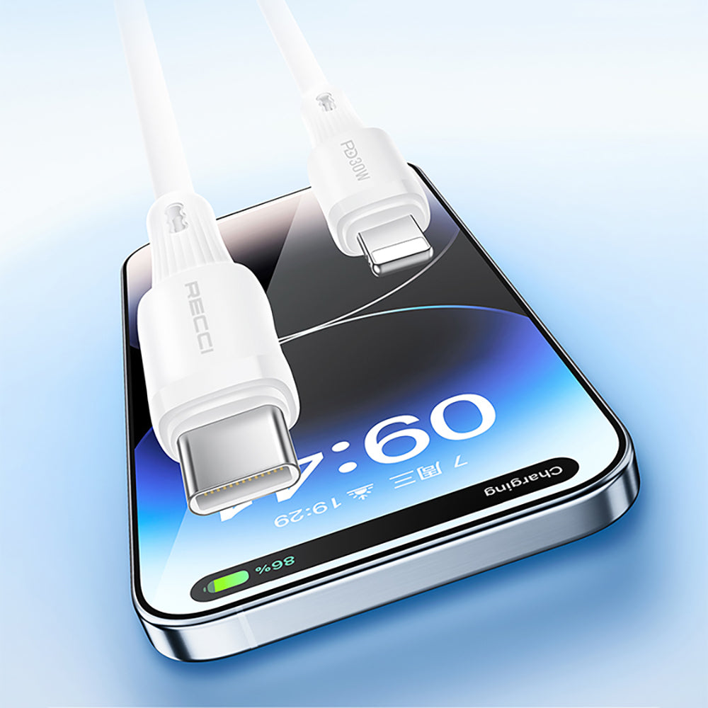 Recci RS52CL Type-C to Lightning PD Hızlı Şarj Özellikli Data ve Şarj Kablosu 30W 1M