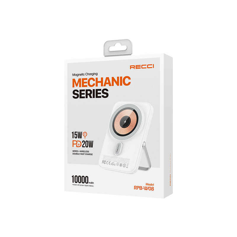 Recci W08 Metal Standlı 15W M-safe Şarj Özellikli 20W PD Hızlı Şarj Powerbank 10000mAh