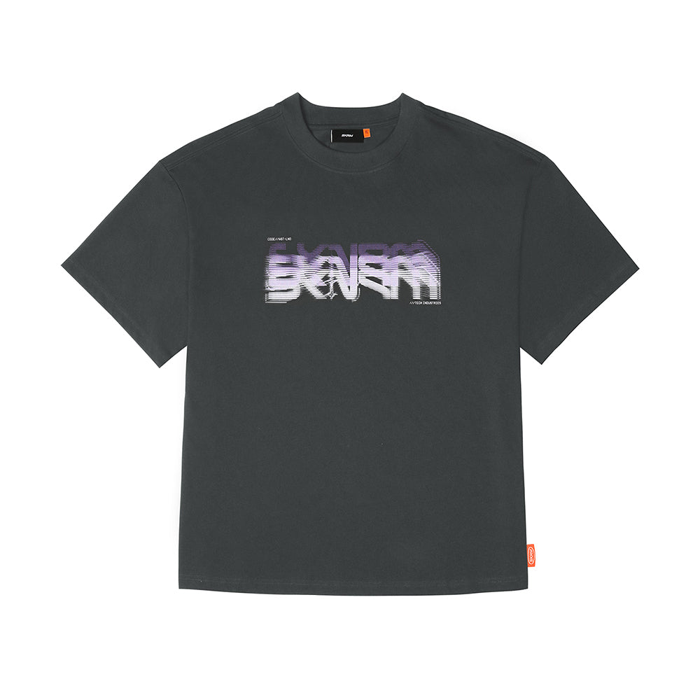 Skinarma Glitch Kısa Kollu Oversize Unisex Bisiklet Yaka Gri Tişört