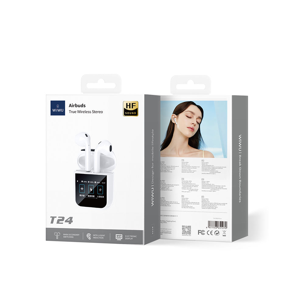 Wiwu Airbuds T24 Dokunmatik LCD Ekranlı TWS Bluetooth Kulaklık v5.4