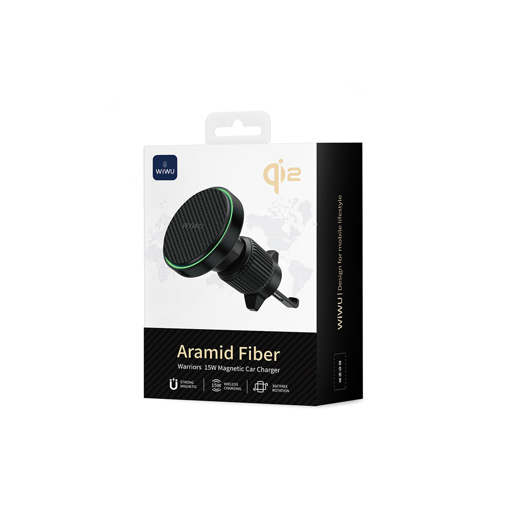 Wiwu CH-325 M-safe Şarj Özellikli Aramid Fiber Qi2 Teknolojili Havalandırma Tasarım Araç Telefon Tutucu 15W