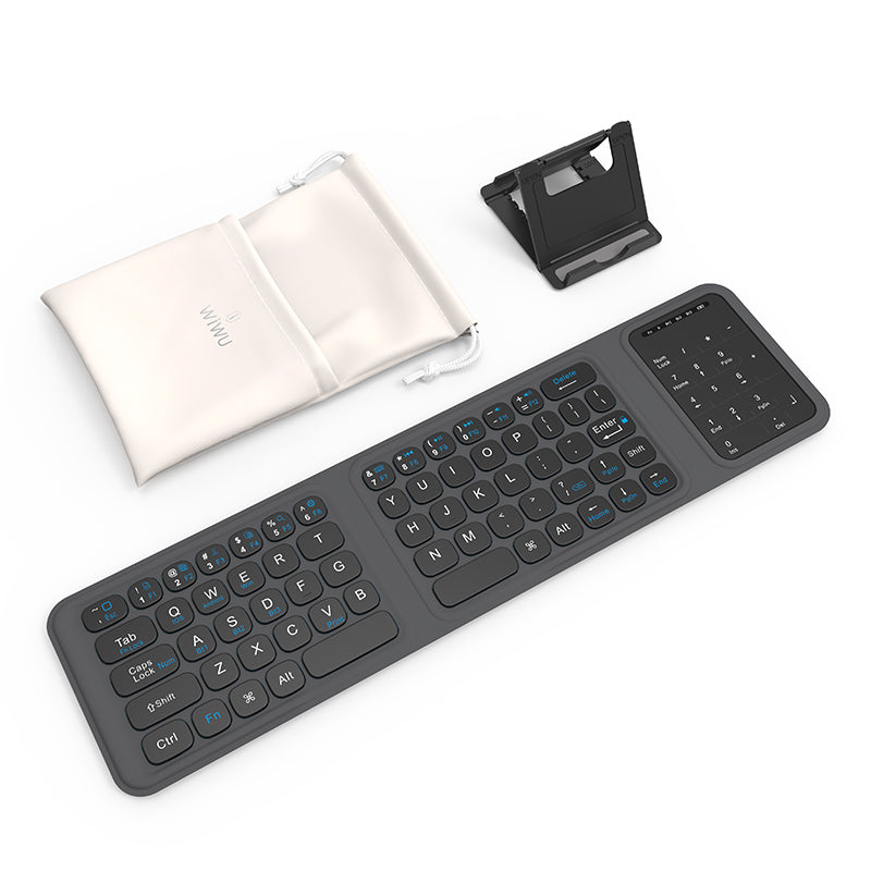 Wiwu FMK-05 iOS Android Windows Uyumlu Katlanabilir Bluetooth Kablosuz Klavye + Masaüstü Telefon Standı