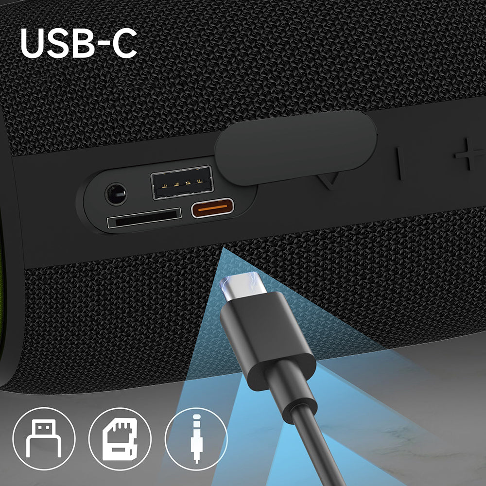 Wiwu H5 Su Geçirmez RGB Işıklı TWS Bluetooth Hoparlör v5.3 15W