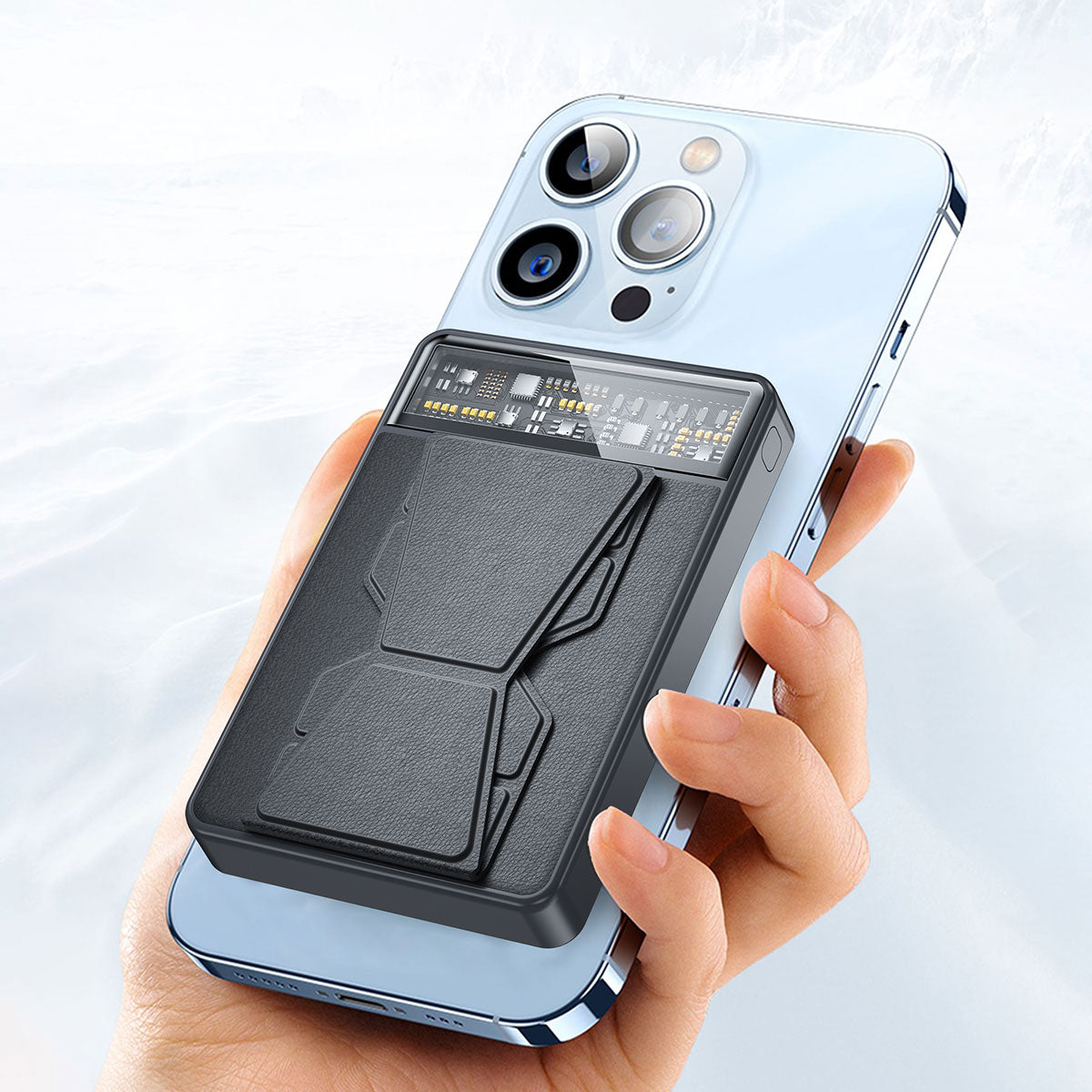 Wiwu JC-20 Hızlı Şarj Özellikli Standlı M-safe Wireless Transparan Powerbank 15W 10000mAh