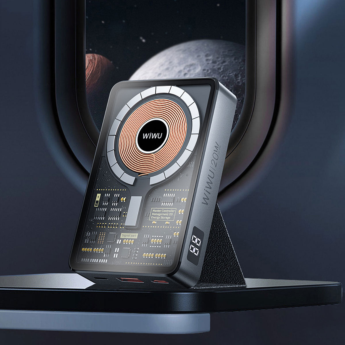 Wiwu JC-21 Hızlı Şarj Özellikli Şarj Göstergeli Standlı M-safe Wireless Powerbank 22.5W 10000mAh