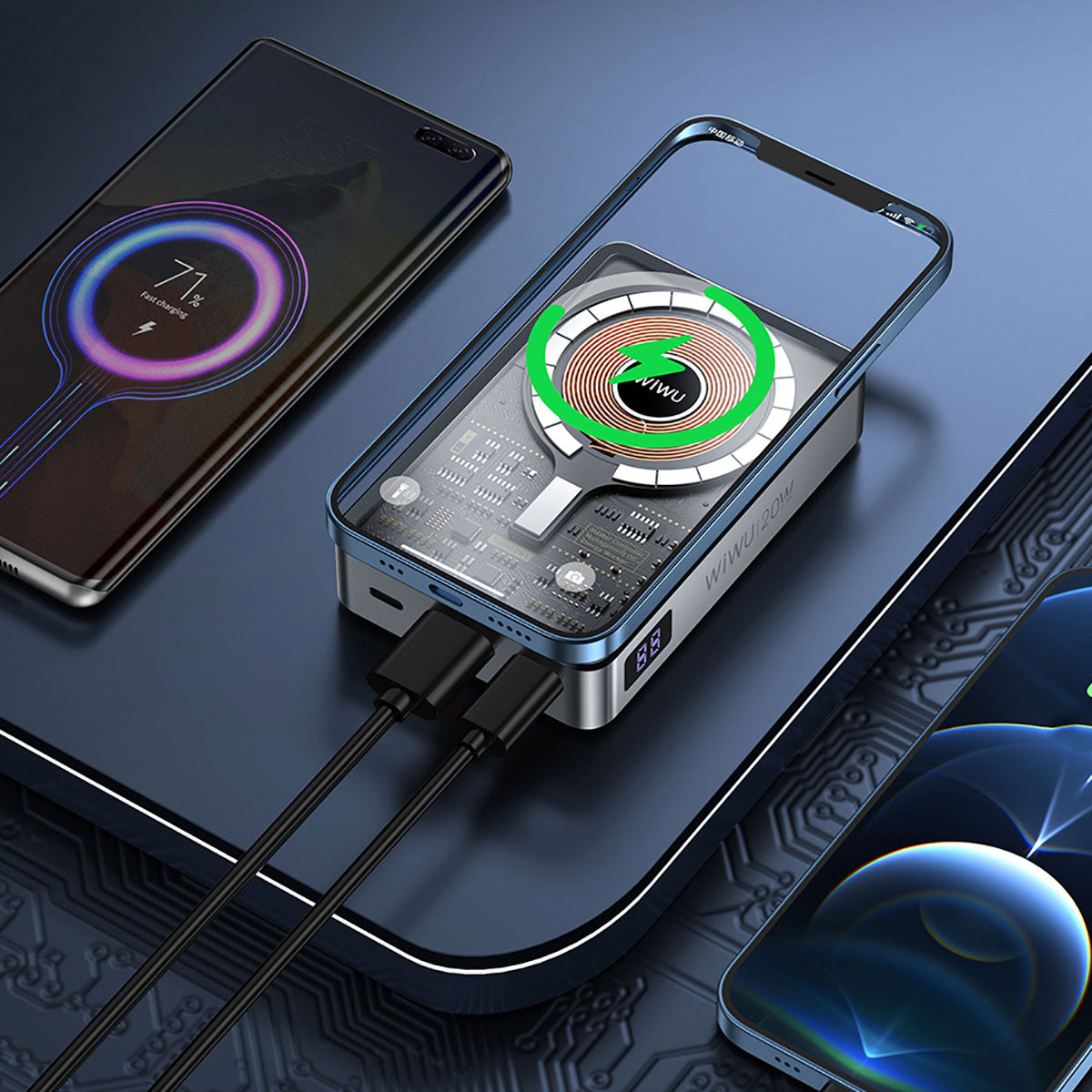 Wiwu JC-21 Hızlı Şarj Özellikli Şarj Göstergeli Standlı M-safe Wireless Powerbank 22.5W 10000mAh