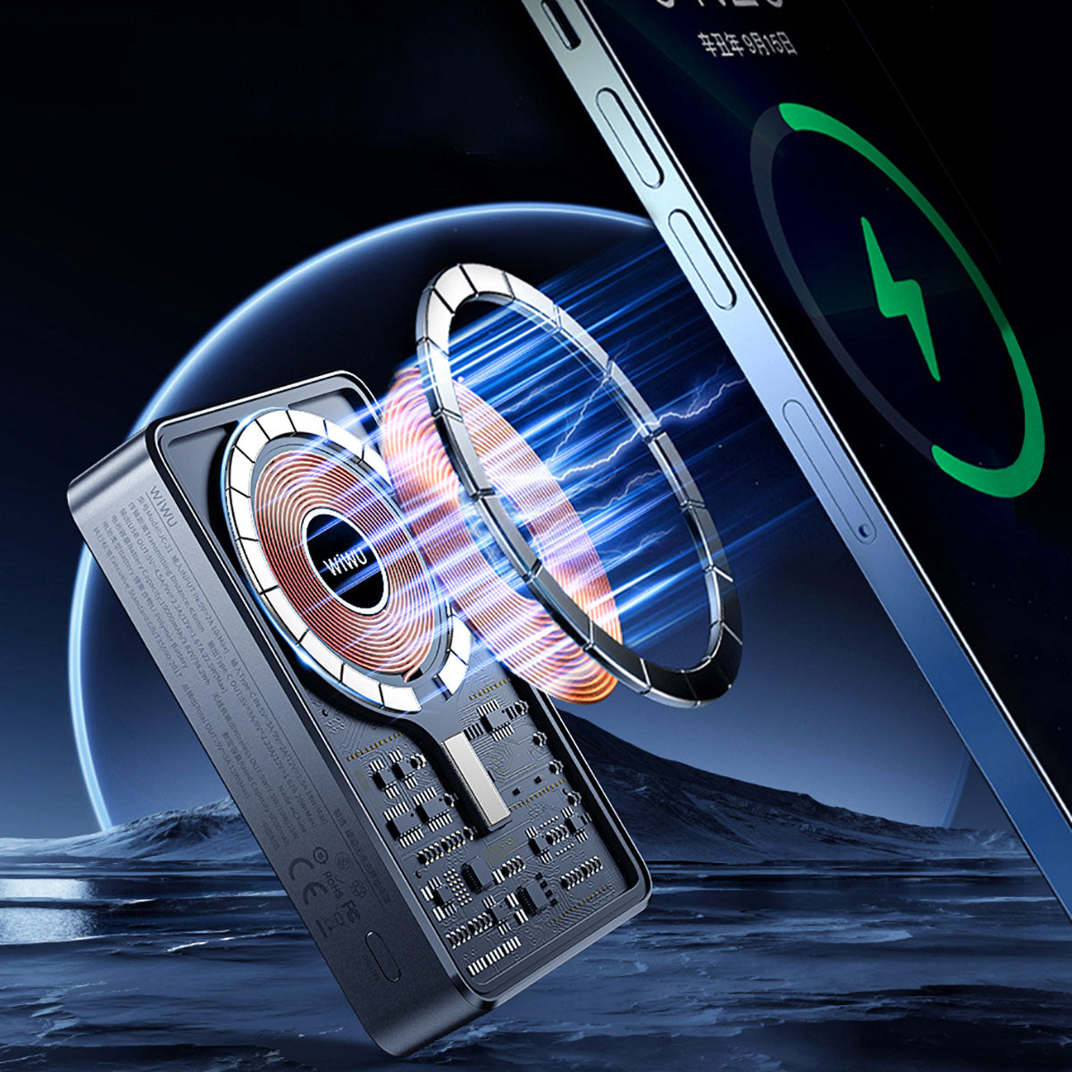 Wiwu JC-21 Hızlı Şarj Özellikli Şarj Göstergeli Standlı M-safe Wireless Powerbank 22.5W 10000mAh