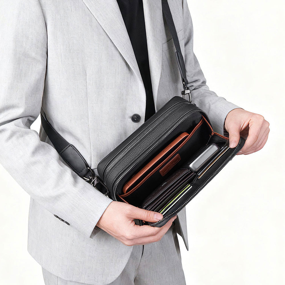 Wiwu Master Genuie Leather Serisi Parmak İzi Kilitli Çok Fonksiyonlu Deri Çapraz Vücut Çantası