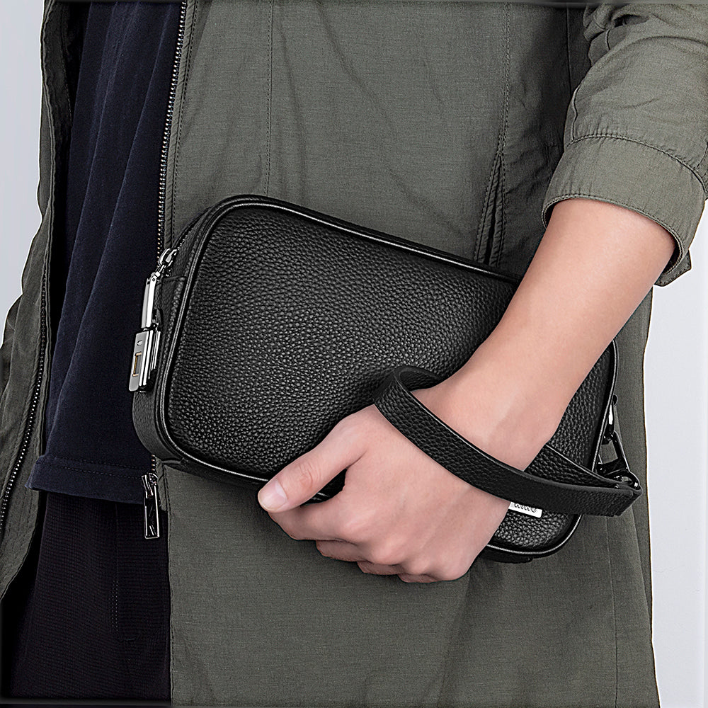 Wiwu Master Hakiki Deri Serisi Parmak İzi Kilitli Çok Fonksiyonlu Taşınabilir Mobil Aksesuar Çantası