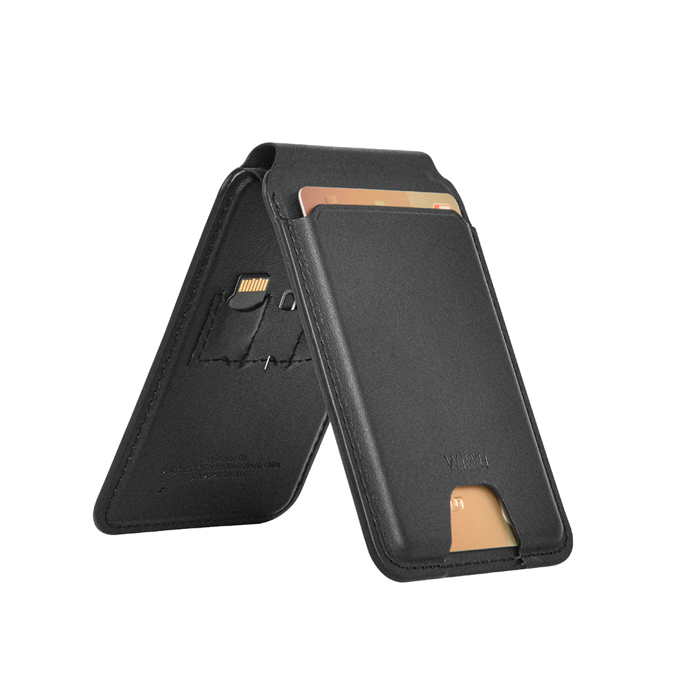 Wiwu MW-005 Magnetik Standlı Kartlık Qi Kablosuz Şarj Uyumlu FindMy Özellikli Mag Wallet