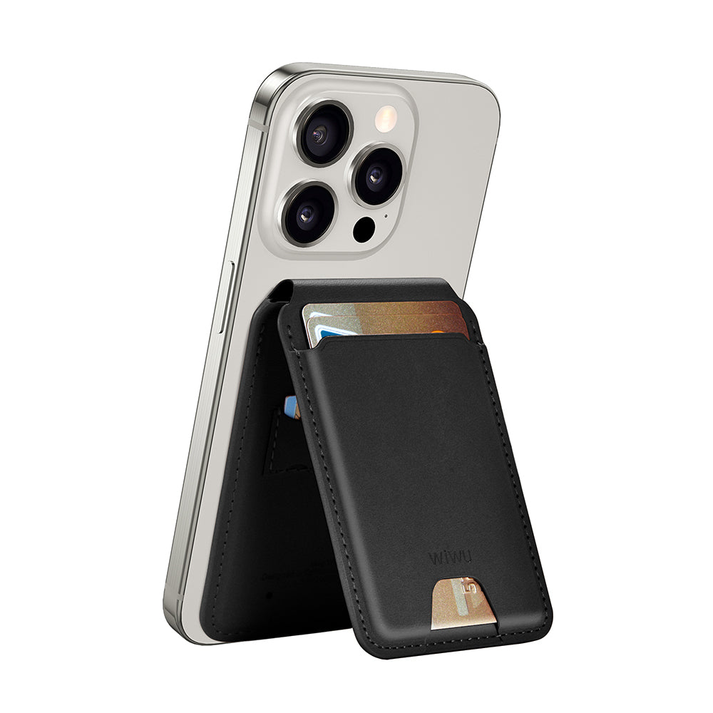 Wiwu MW-005 Magnetik Standlı Kartlık Qi Kablosuz Şarj Uyumlu FindMy Özellikli Mag Wallet