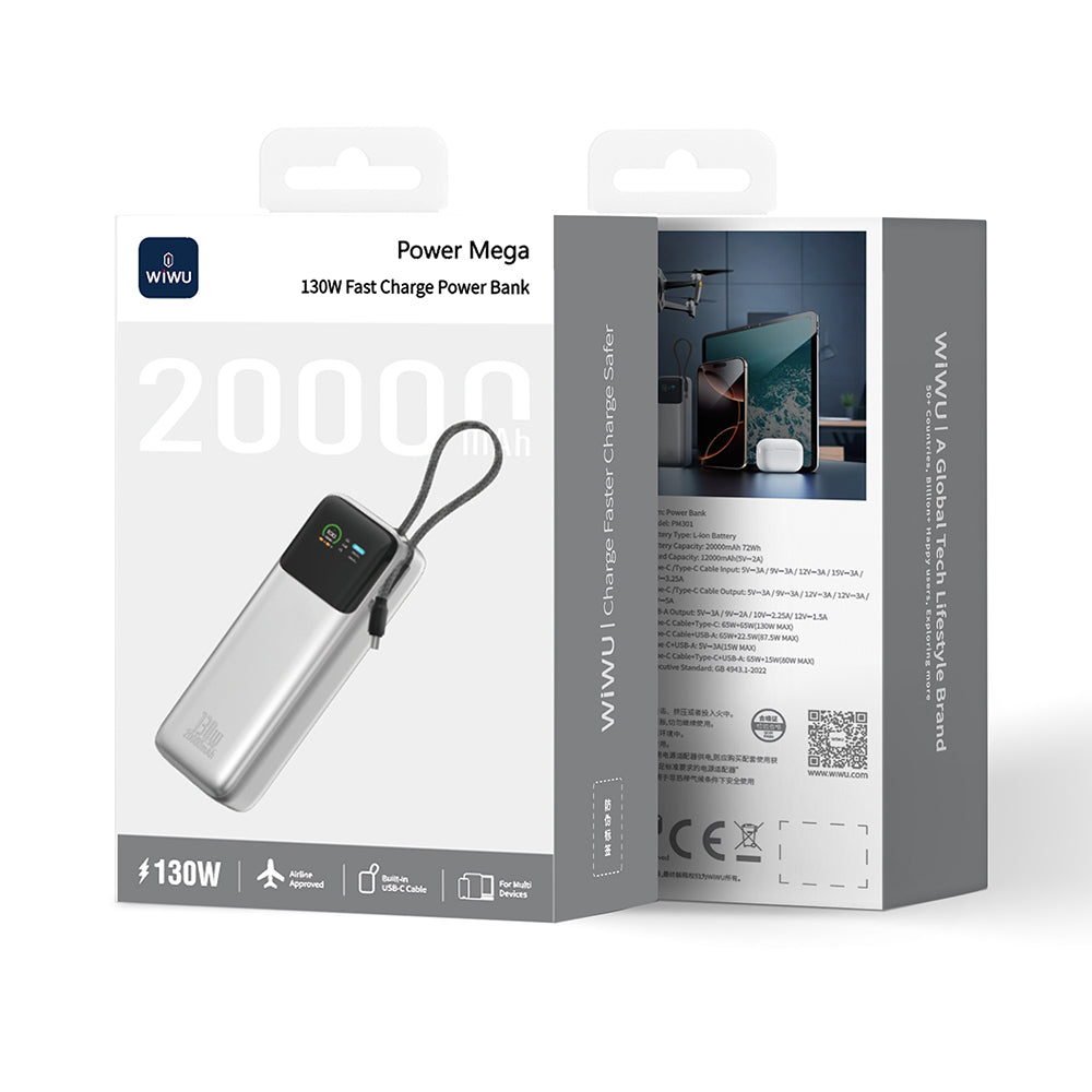 Wiwu PM-301 Power Mega Serisi Type-C Çıkışlı Taşınabilir Powerbank PD 130W 20000mAh