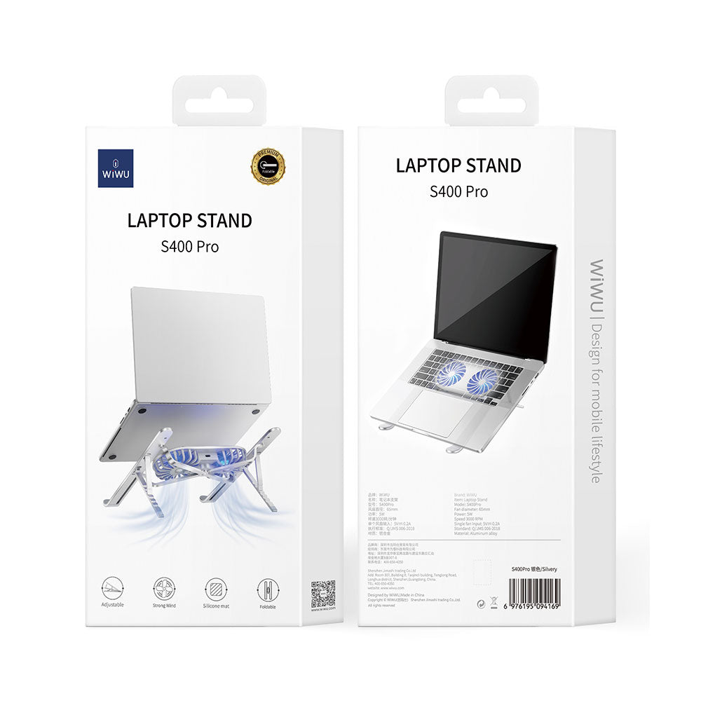 Wiwu S400 Pro Çift Fanlı Işıklı Katlanabilir Ayarlanabilir Laptop Standı 5W 3000RPM