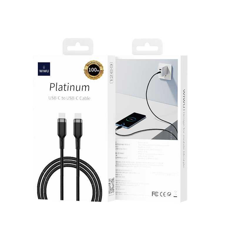 Wiwu Wi-C013 Platinum Serisi Type-C to Type-C Hızlı Şarj Özellikli Data ve Şarj Kablosu 60W 2M