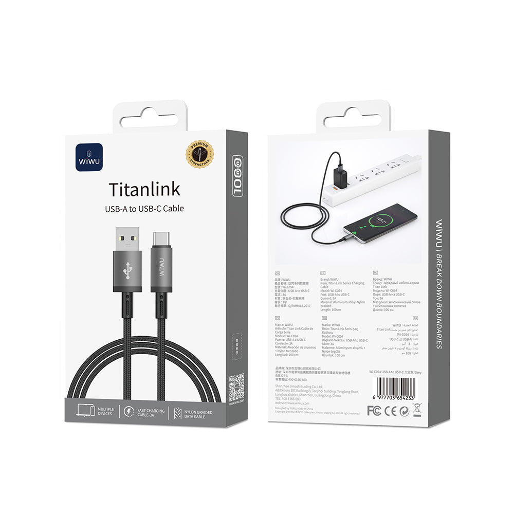 Wiwu Wi-C054 Titanlink Serisi USB-A to TYPE-C Hızlı Şarj Özellikli Data ve Şarj Kablosu 1M