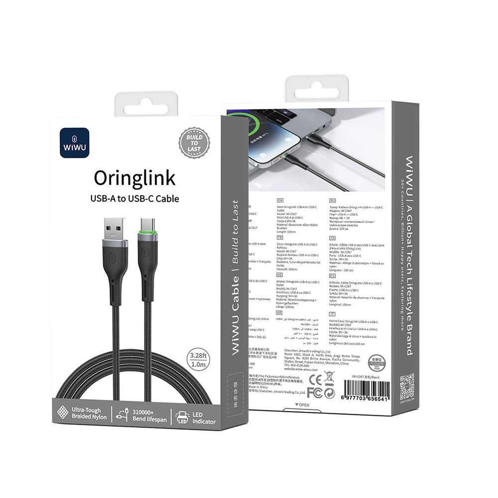 Wiwu Wi-C067 Orginlink Serisi LED Göstergeli USB-A to Type-C Hızlı Şarj Özellikli Data ve Şarj Kablosu 1M