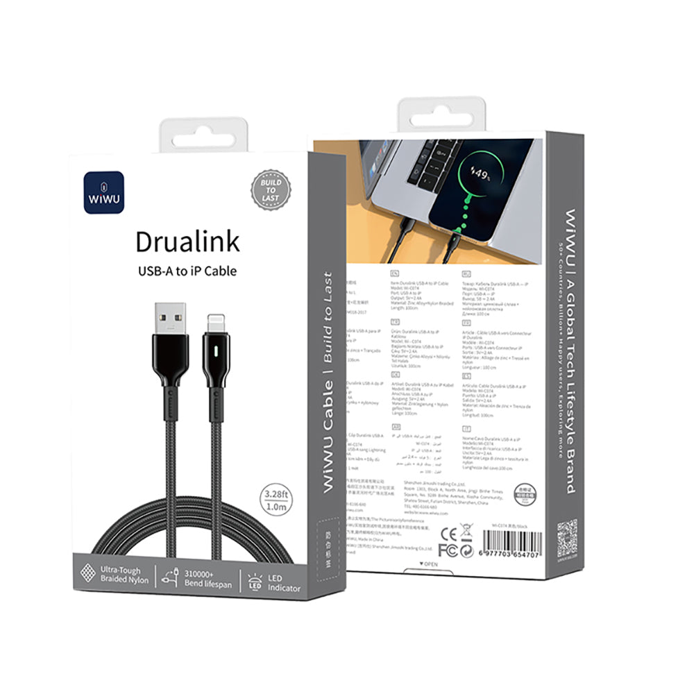 Wiwu Wi-C074 Drualink Serisi USB-A to Lightning Hızlı Şarj Kablosu 1M