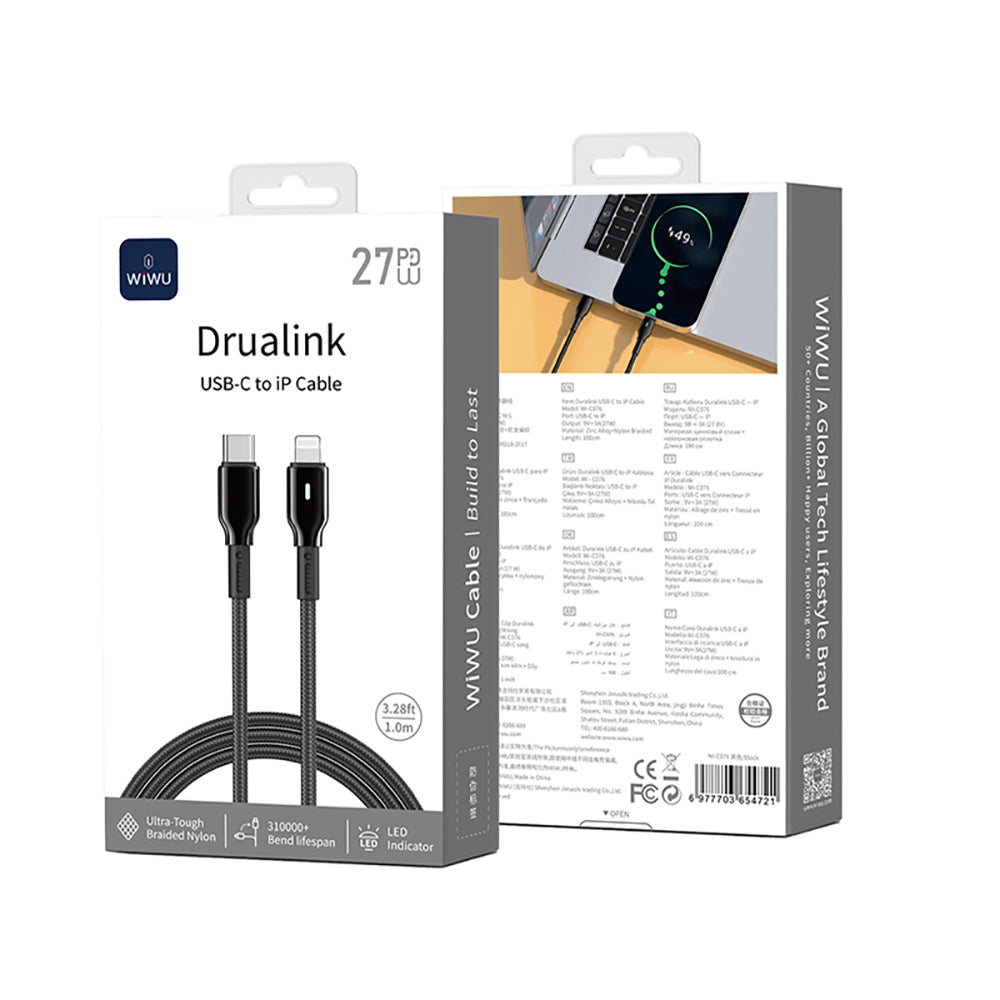 Wiwu Wi-C076 Drualink Serisi Type-C to Lightning PD Hızlı Şarj Kablosu 27W 1M