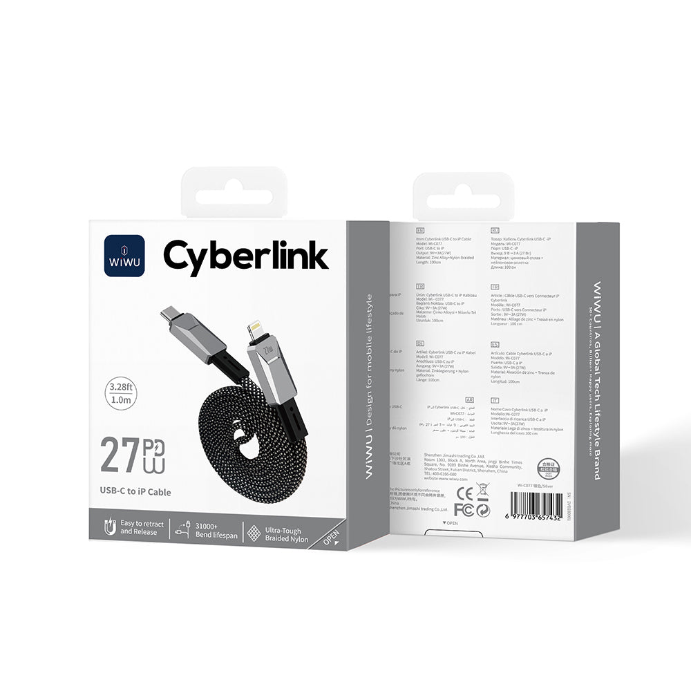 Wiwu Wi-C077 Cyberlink Serisi Type-C to Lightning Hızlı Şarj Özellikli Data ve Şarj Kablosu 27W 1M