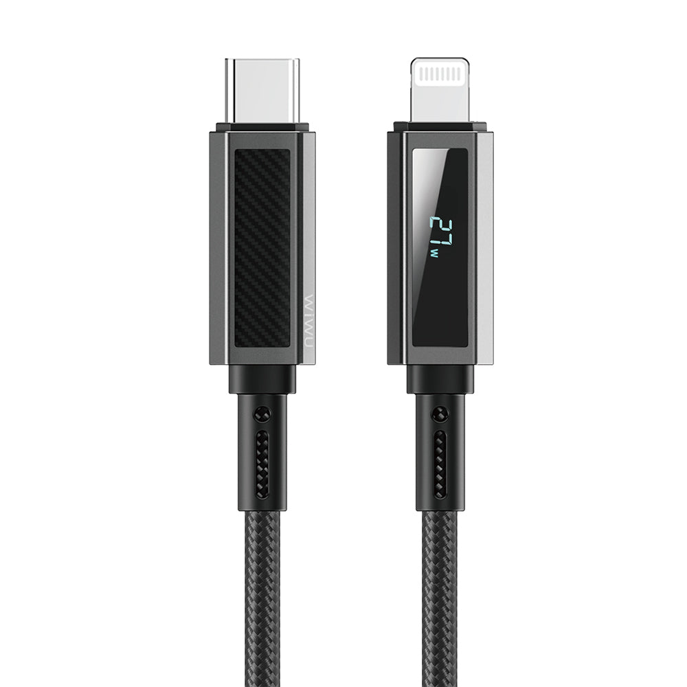 Wiwu Wi-C080 Warriors Serisi Aramid Fiber Dijital LED Göstergeli Type-C to Lightning PD Data ve Şarj Kablosu 27W 1M