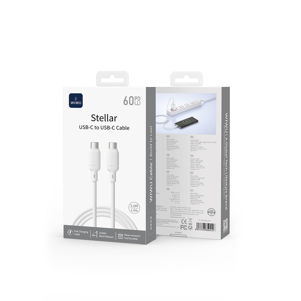 Wiwu Wi-C090 Stellar Serisi Type-C to Type-C Hızlı Şarj Özellikli PD Data ve Şarj Kablosu 60W 1M