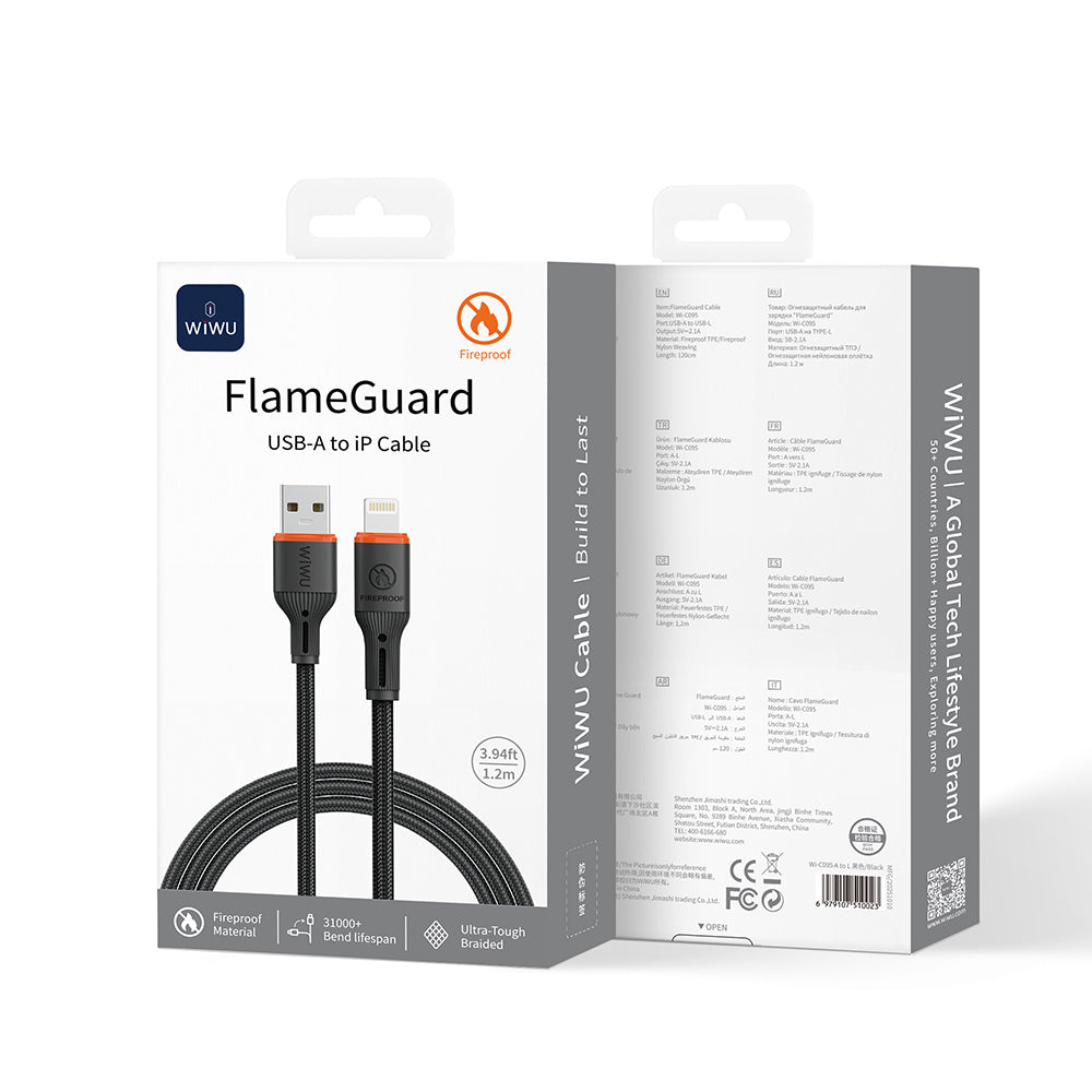Wiwu Wi-C095 FlameGuard Serisi USB-A to Lightning Data ve Şarj Kablosu 1.2M