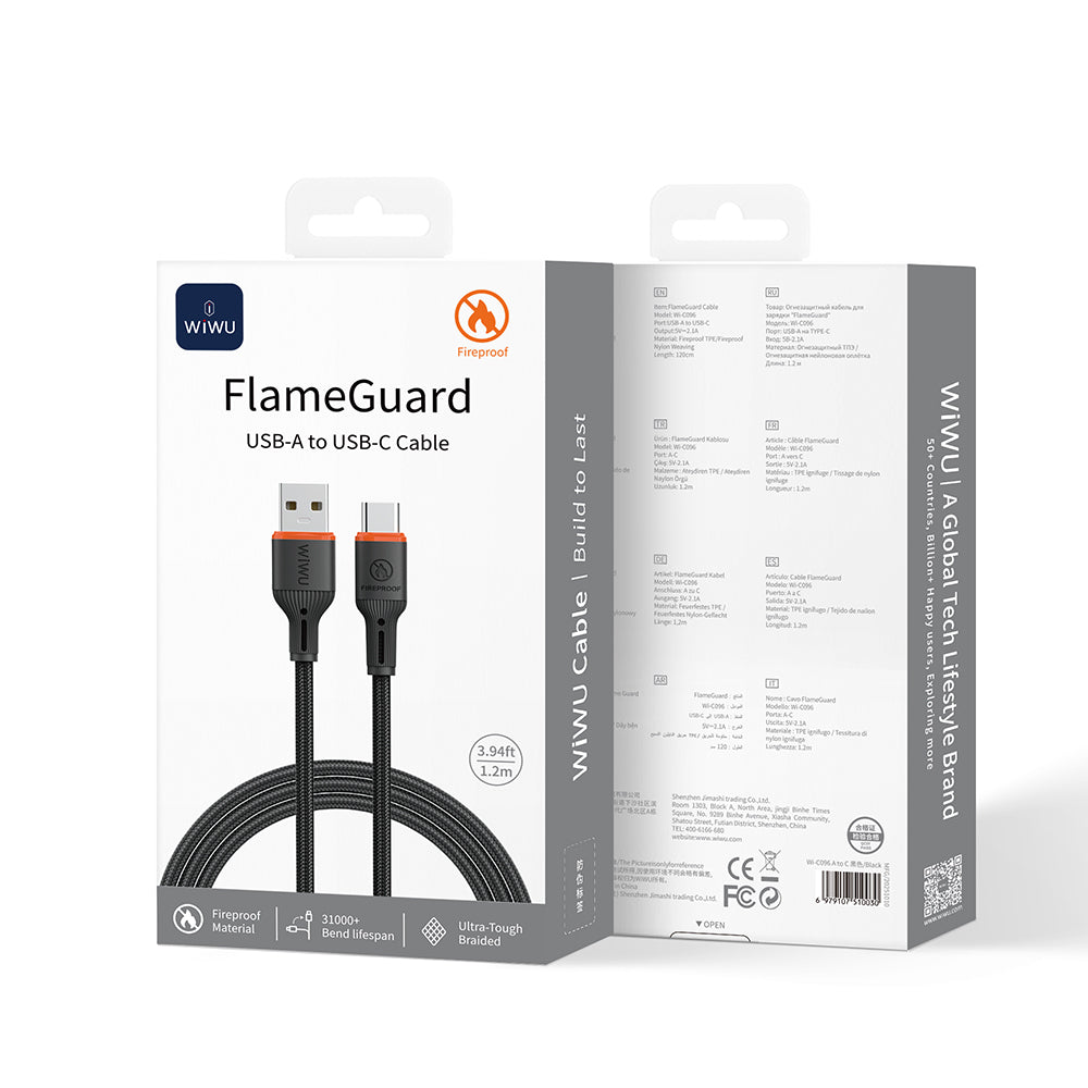 Wiwu Wi-C096 Flame Guard Serisi USB-A to Type-C Hızlı Şarj Özellikli Data ve Şarj Kablosu 1.2M