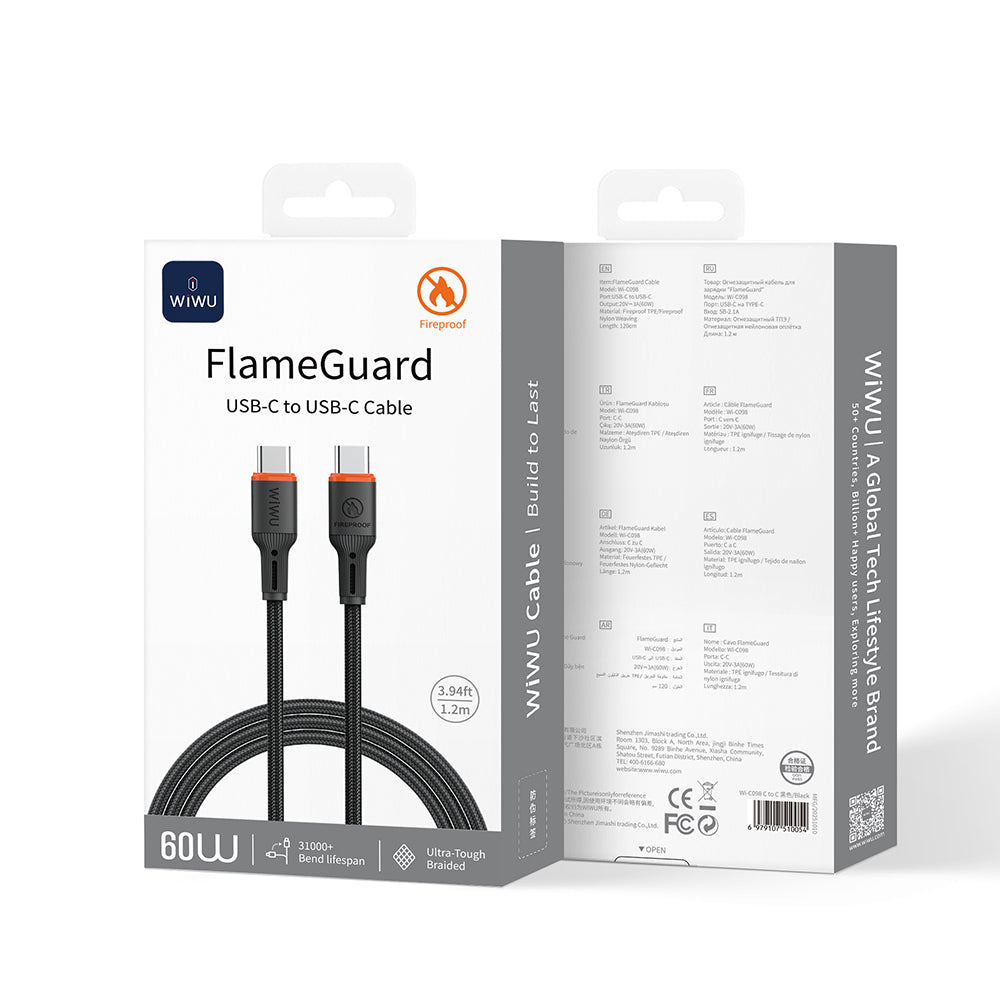 Wiwu Wi-C098 FlameGuard Serisi Type-C to Type-C Data ve Şarj Kablosu 60W 1.2M