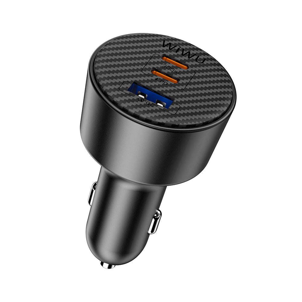 Wiwu Wi-CC026 Hızlı Şarj Özellikli PD Type-C + USB-A Portlu Aramid Fiber Araç Şarj Aleti 200W