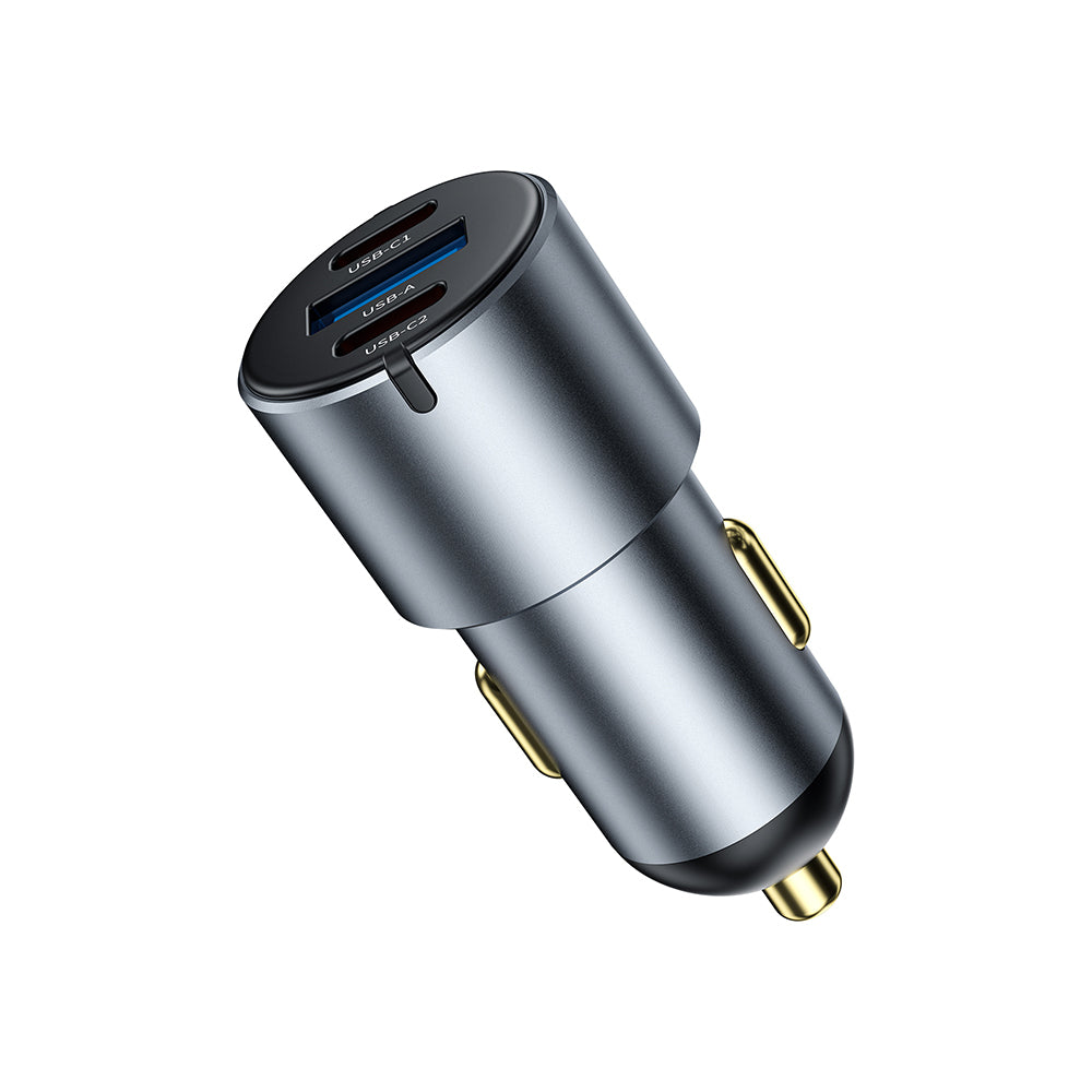 Wiwu Wi-CC032 Nano Pro Serisi Dual Type-C + USB-A Hızlı Şarj Özellikli Akım Korumalı Araç Şarj Aleti PD VE QC3.0 60W