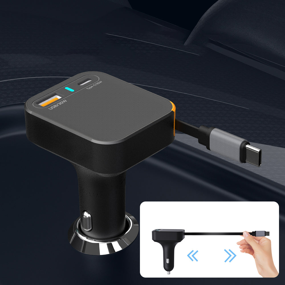 Wiwu Wi-CC033 Type-C + USB-A Hızlı Şarj Özellikli Akım Korumalı Dahili Kablolu Araç Şarj Aleti 65W