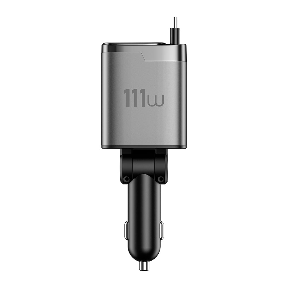 Wiwu Wi-CC034 Type-C + USB-A Hızlı Şarj Özellikli GaN Teknolojili Dahili Kablolu Araç Şarj Aleti 111W