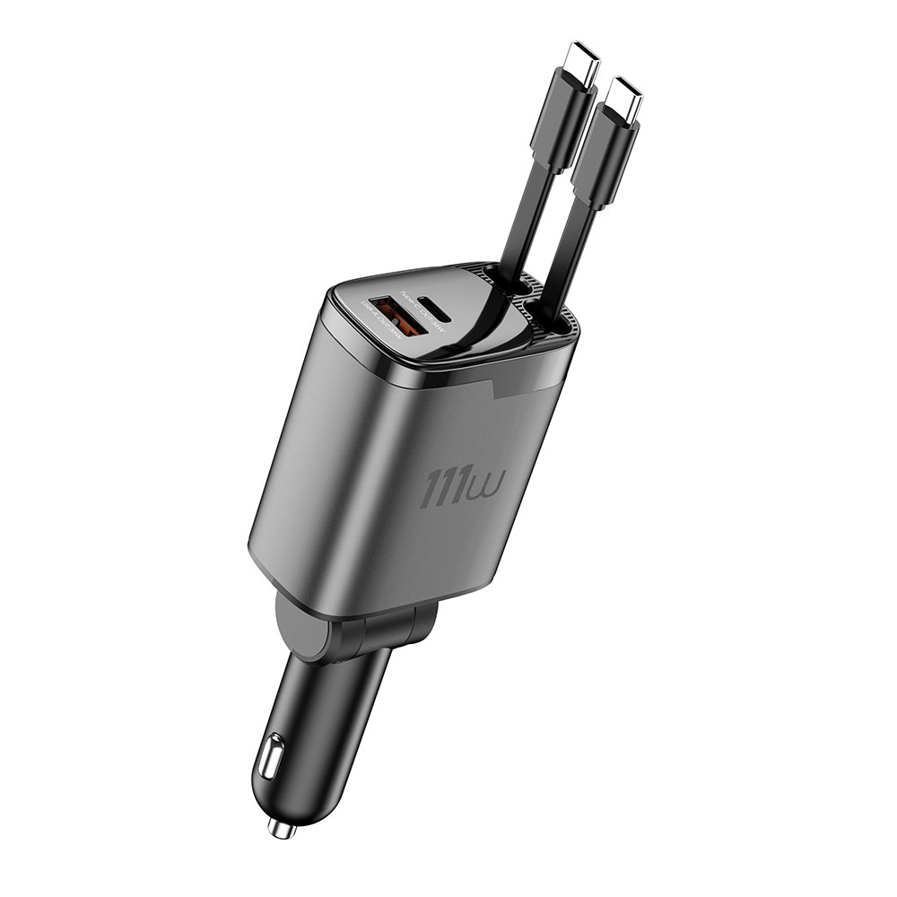 Wiwu Wi-CC034 Type-C + USB-A Hızlı Şarj Özellikli GaN Teknolojili Dahili Kablolu Araç Şarj Aleti 111W