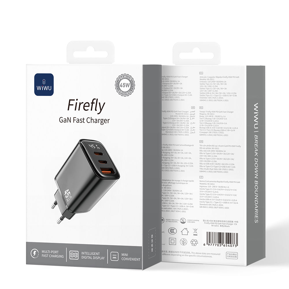 Wiwu Wi-G011 Firefly Serisi GaN Tech PD Hızlı Şarj Özellikli Şarj Başlığı 45W