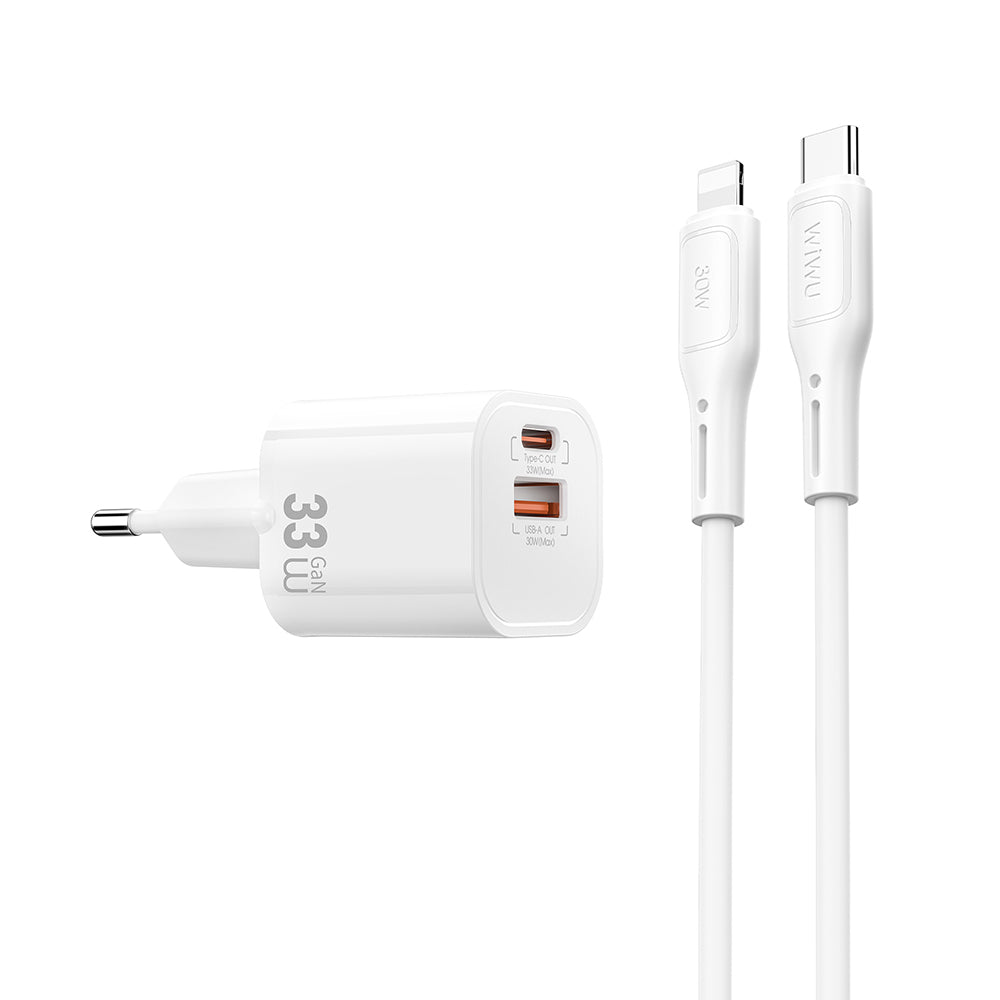 Wiwu Wi-G018 Cube Serisi Type-C to Lightning GaN Tech PD Hızlı Şarj Özellikli Kablolu Şarj Seti 33W