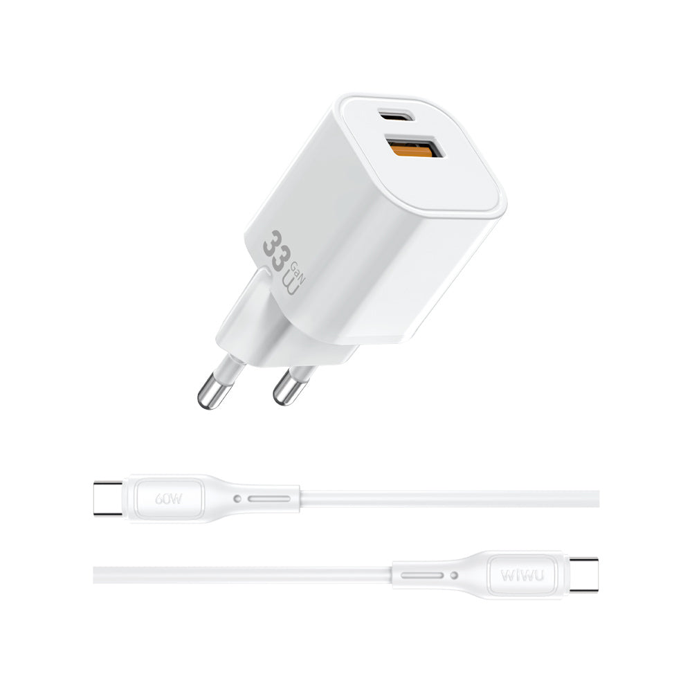 Wiwu Wi-G018 Cube Serisi Type-C to Type-C GaN Tech PD Hızlı Şarj Özellikli Kablolu Şarj Seti 33W