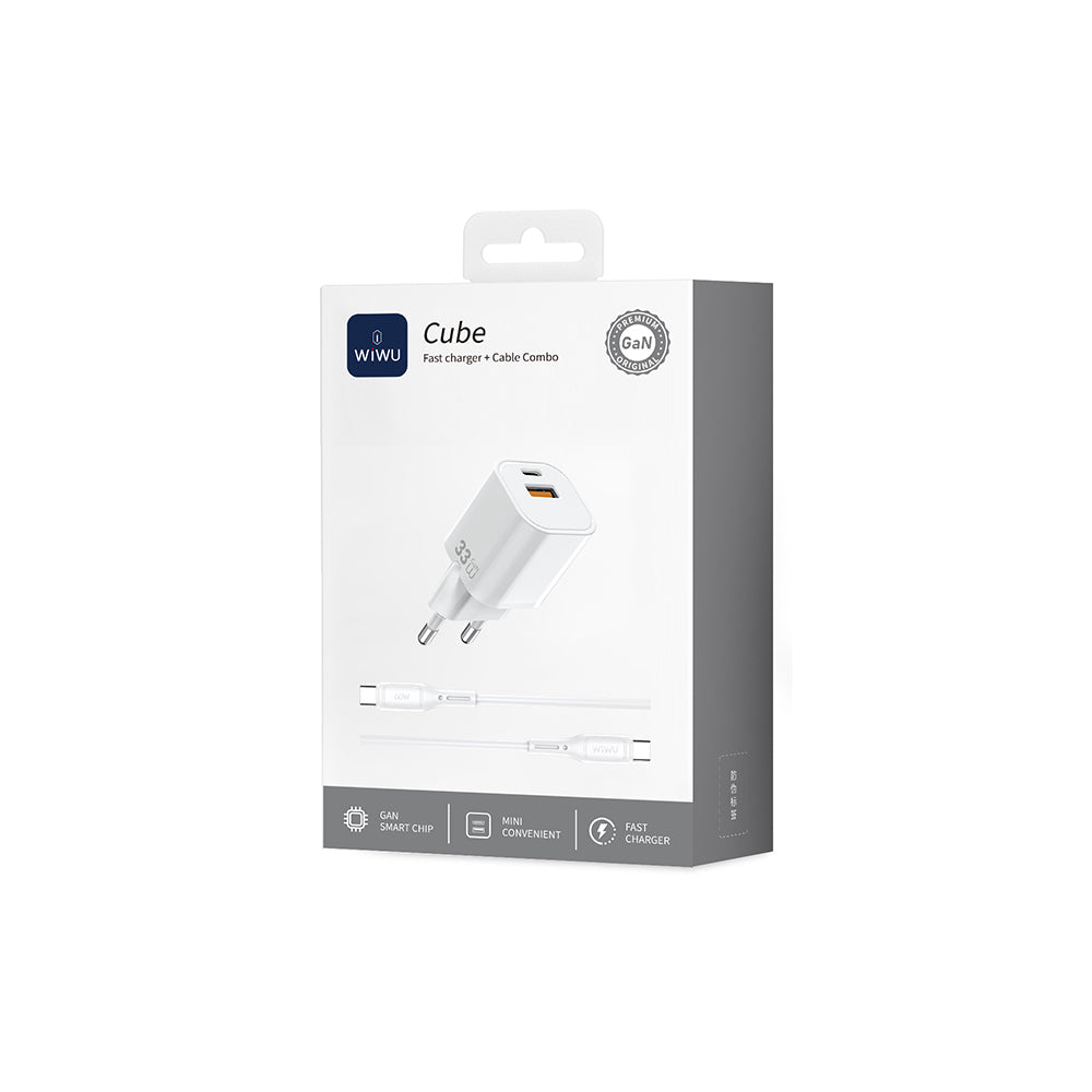 Wiwu Wi-G018 Cube Serisi Type-C to Type-C GaN Tech PD Hızlı Şarj Özellikli Kablolu Şarj Seti 33W