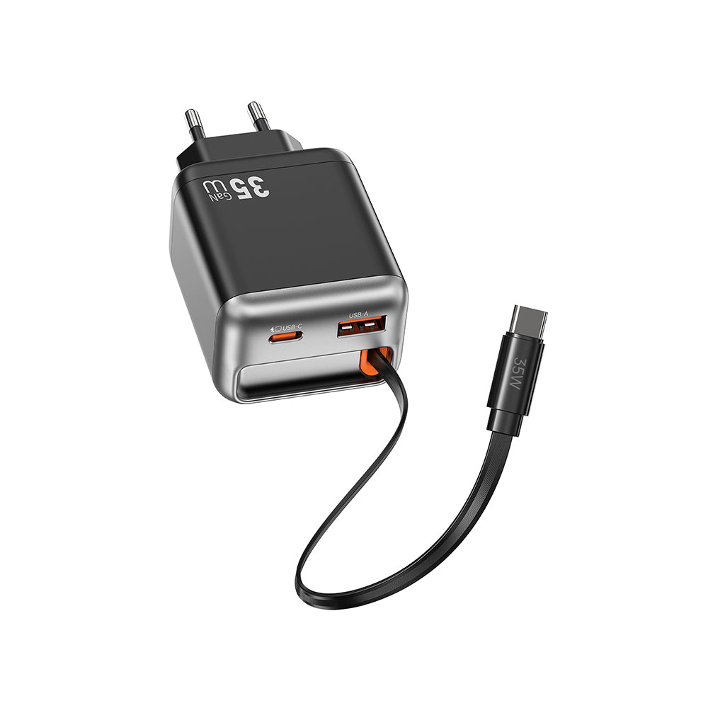 Wiwu Wi-G029 Helix Serisi GaN Teknolojili Hızlı Şarj Başlığı USB-A to Type-C PD 35W Type-C Kablolu Şarj Seti